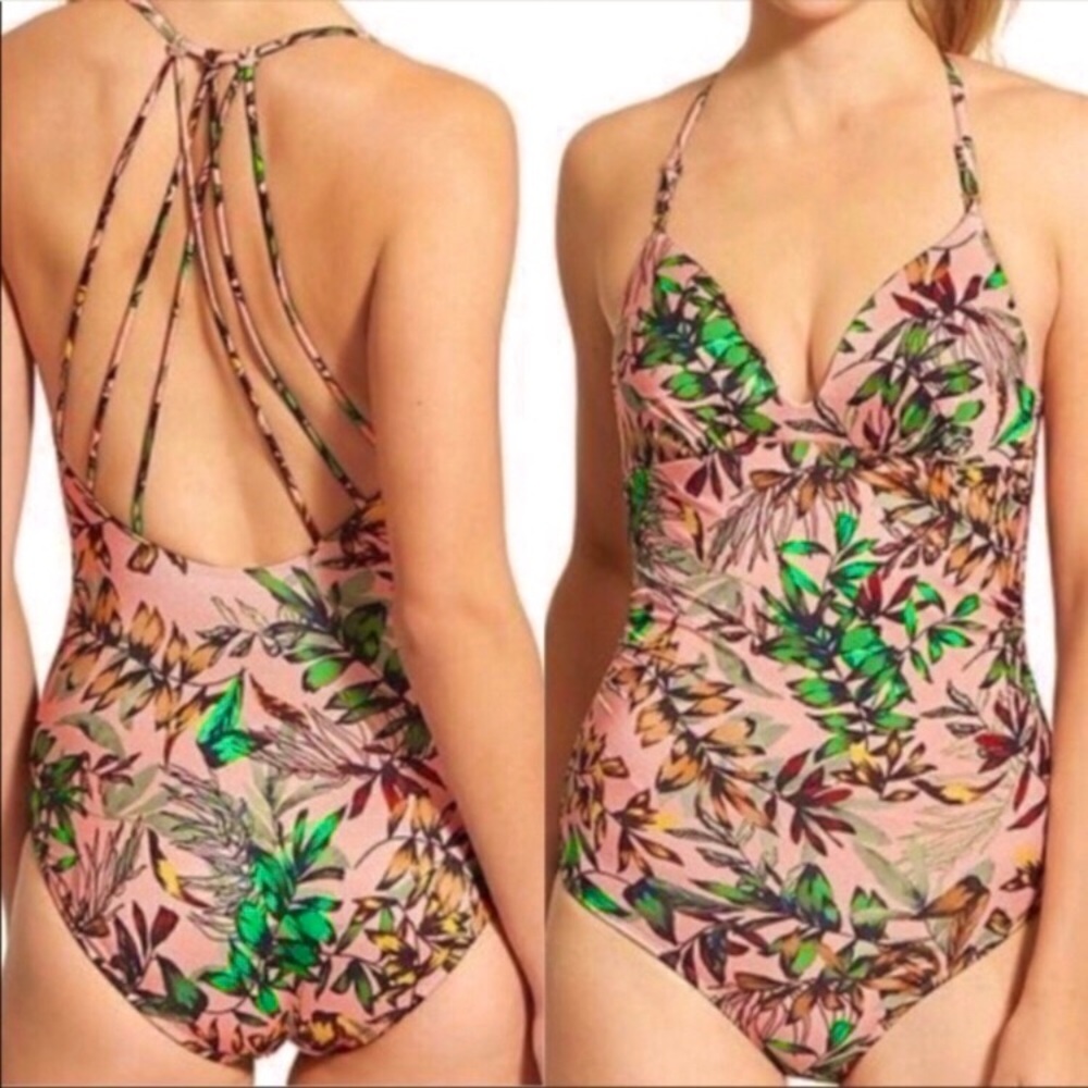 ATHLETA Aqualuxe Print Molded One Piece Swimsuit Floral NWOT